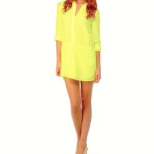 Splendid long sleeve shirt dress yellow/green size small